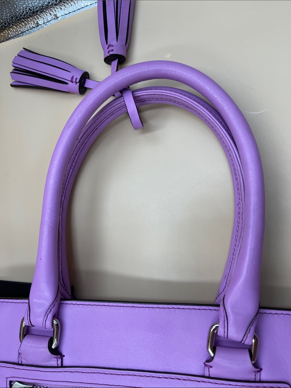 Coach Purple Leather Tote with Tassel Charm - Picture 6 of 9